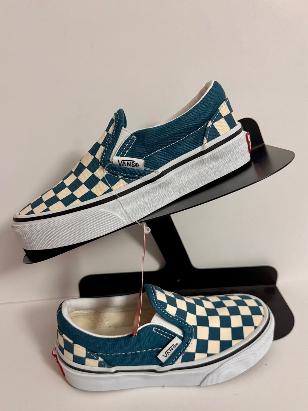 Vans Slip-On Checkerboard Sneakers - Teal & Cream